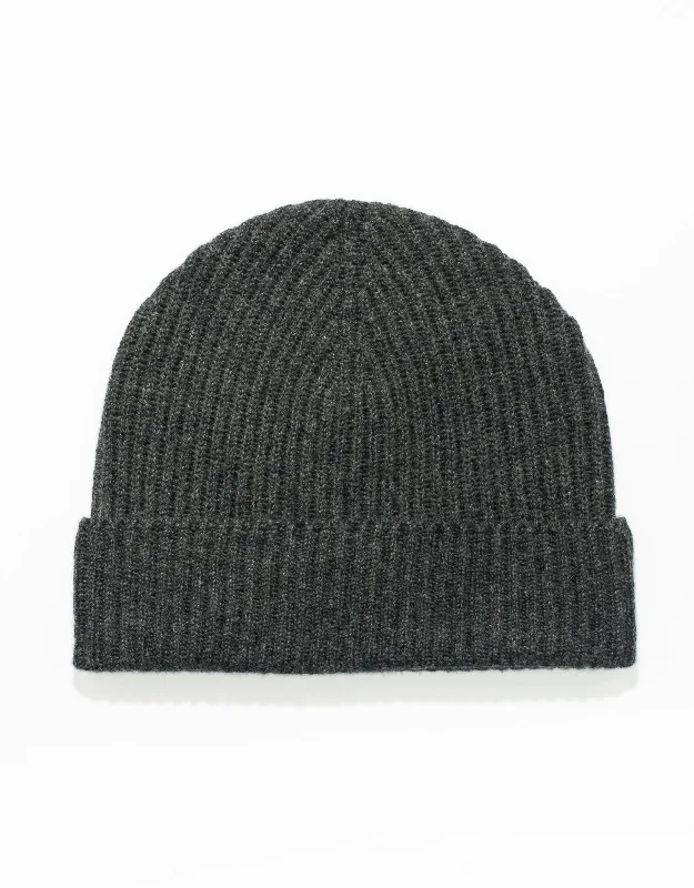 CASHMERE RIBBED HAT- CHARCOAL