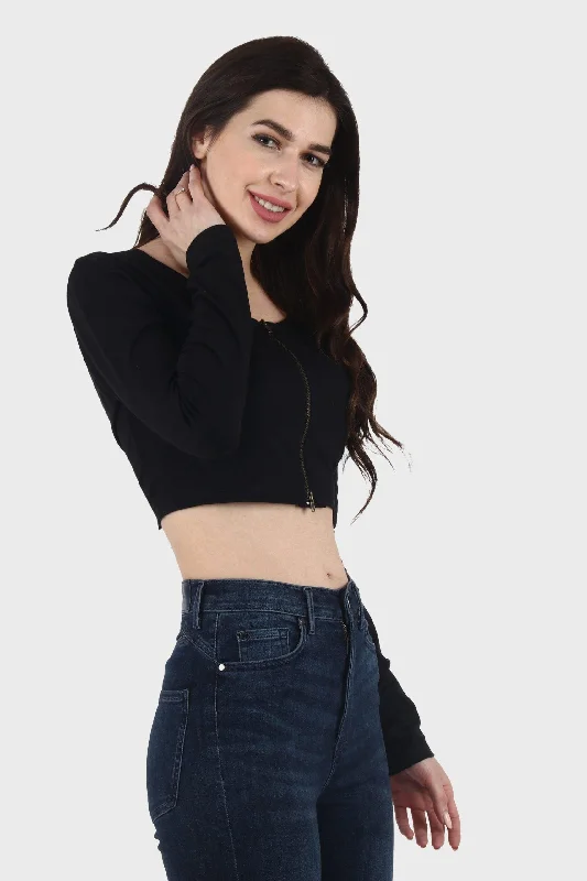 Black Solid Top with Front Zipper