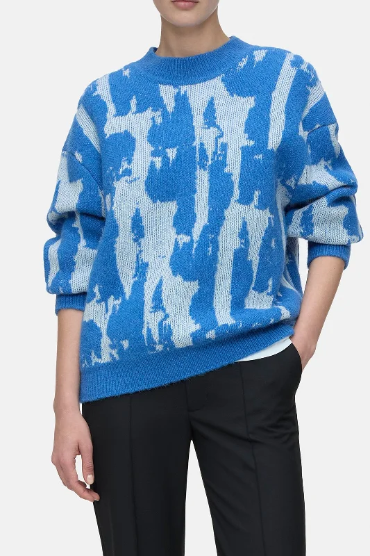 Closed Crew Neck Jacquard Sweater in Lake Blue