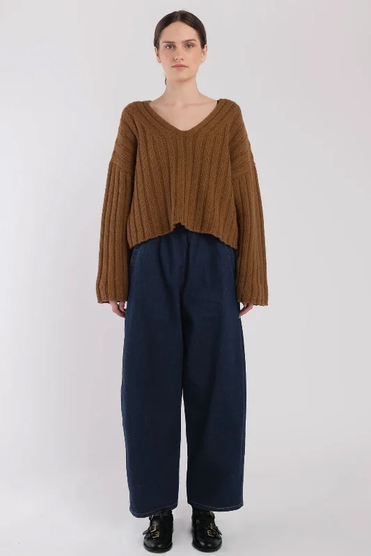 Micaela Greg Cropped Rib Pullover in Golden