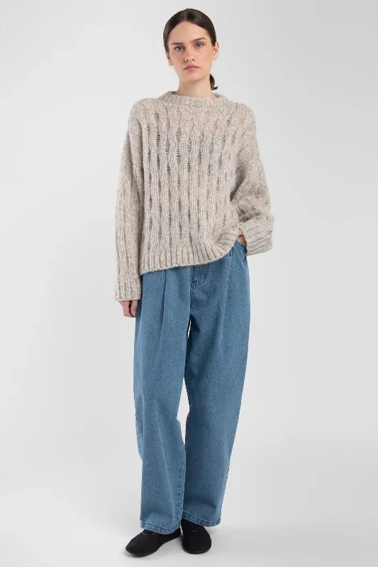 Micaela Greg Wave Cable Pullover in Heather Grey