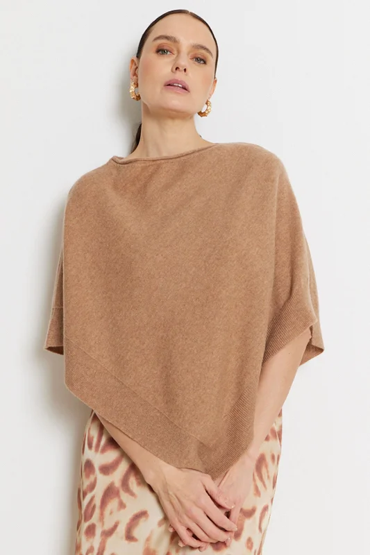 Not Shy Cashmere Poncho Cape in Camel