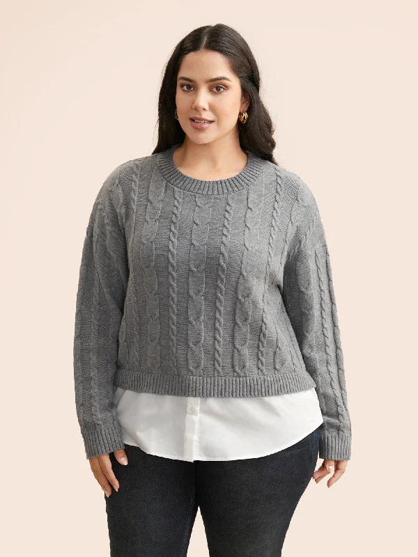 Supersoft Essentials Cable Knit Patchwork Pullover