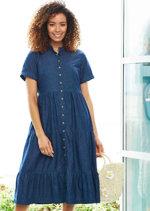 Amy Denim Tiered VELCRO® Brand Fastening Shirt Dress