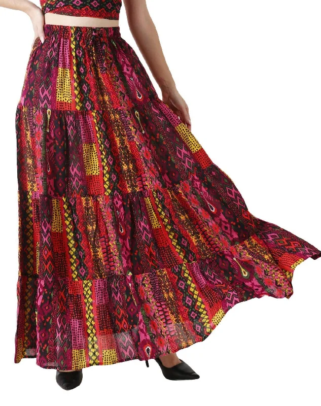 Multicolored Abstract Printed Skirt