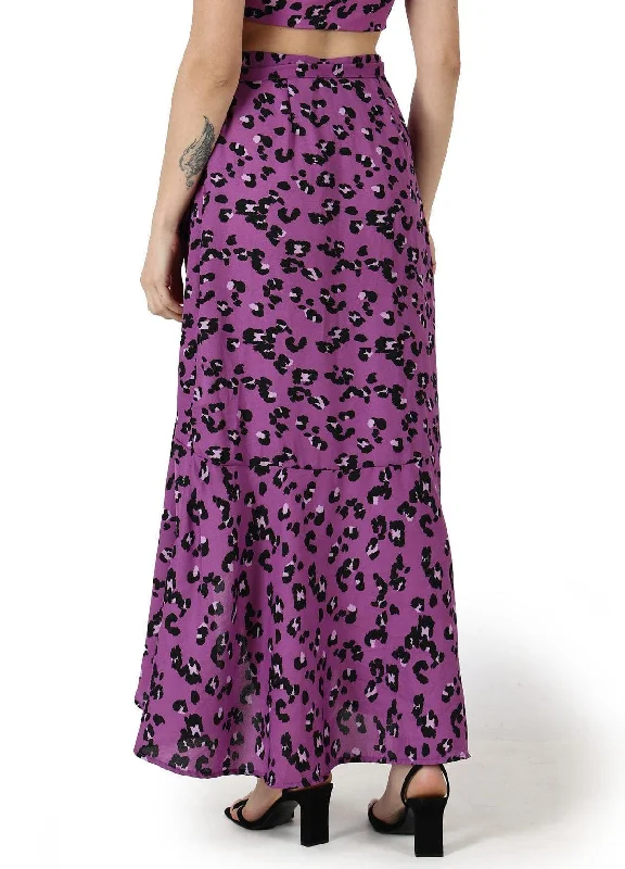 Purple Animal Printed Wrap Around Skirt