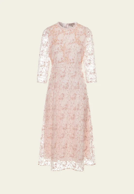 Floral-embroidery Embellished Detail Mesh Dress