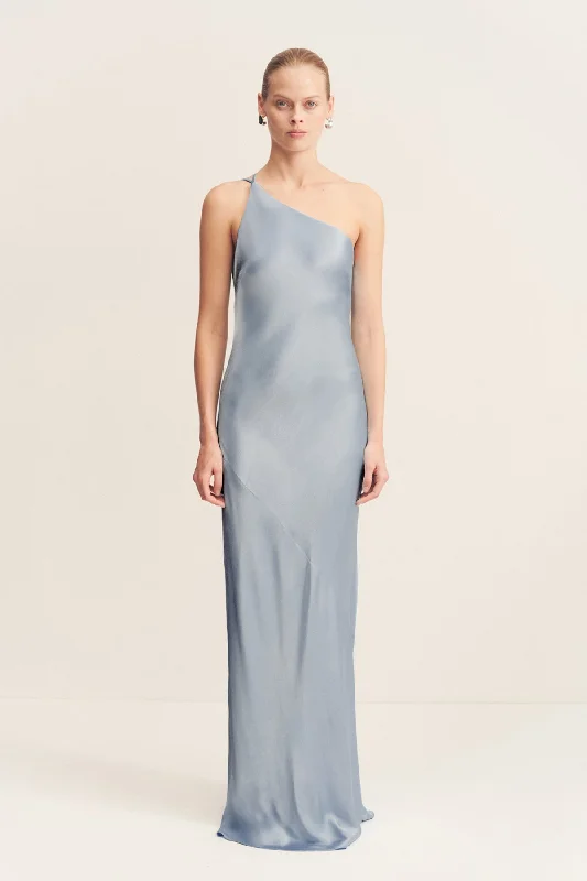 LA LUNE ONE SHOULDER COWL BACK MAXI DRESS - POWDER BLUE