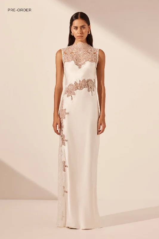 STRATUS LACE HIGH NECK MAXI DRESS - IVORY