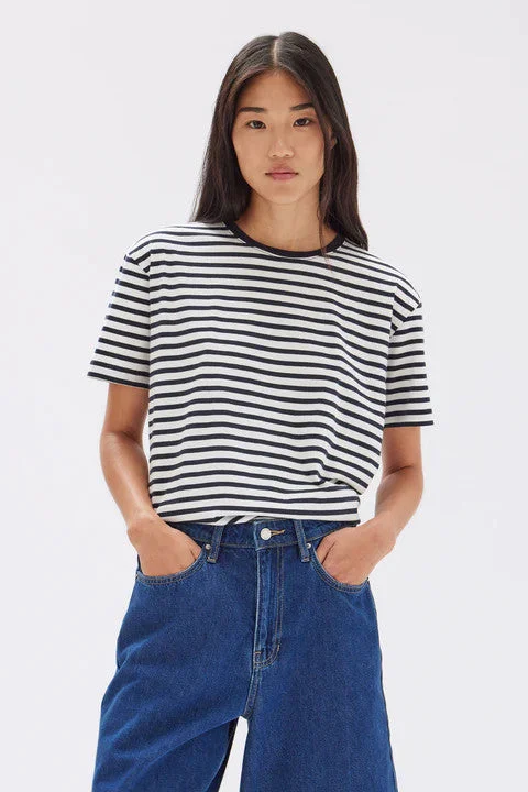 Assembly Label - Womens Harbour Stripe Short Sleeve Tee, True Navy/ White