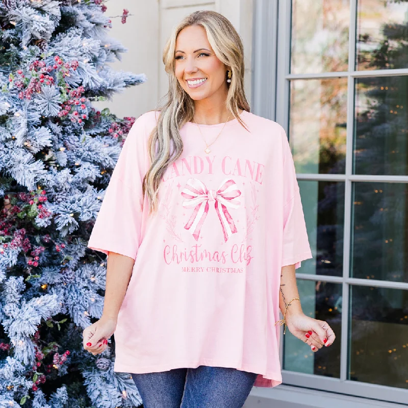 Candy Cane Club Boyfriend Tee, Dusty Pink