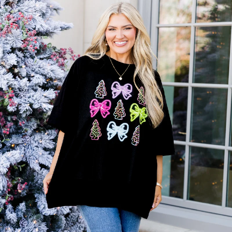 Merry Glow-mas Boyfriend Tee, Black