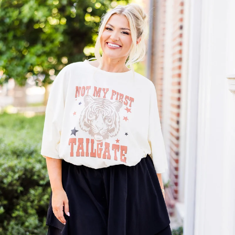 Not My First Tailgate Boyfriend Tee, Ivory