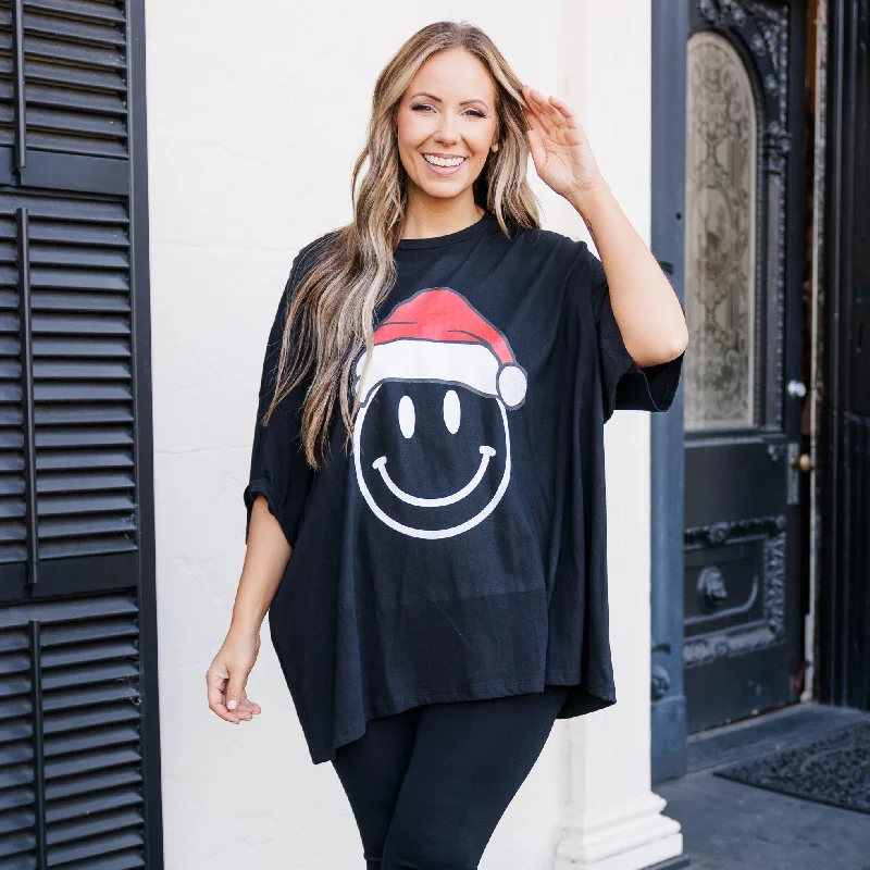 Remember To Smile Santa Boyfriend Tee, Black