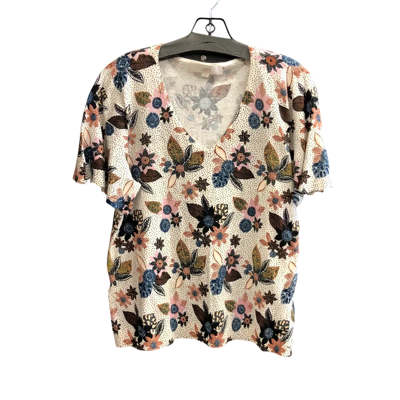 Top Short Sleeve By Loft In Floral Print, Size: L