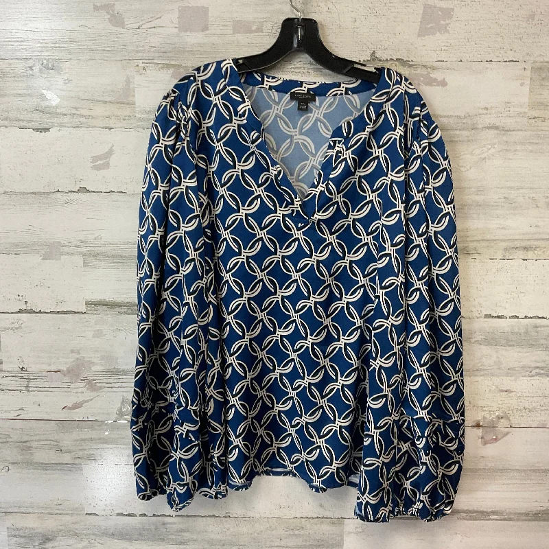 Blouse Long Sleeve By Ann Taylor In Blue, Size: Xxl