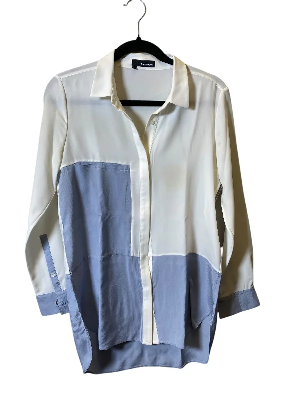 Blouse Long Sleeve By Cmc In Blue & Cream, Size: M