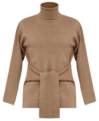 Turtleneck Top With Self Belt