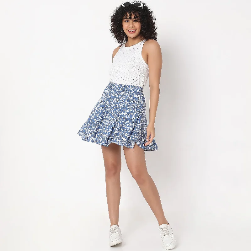 Flare Fit Floral Mid Rise Skirt