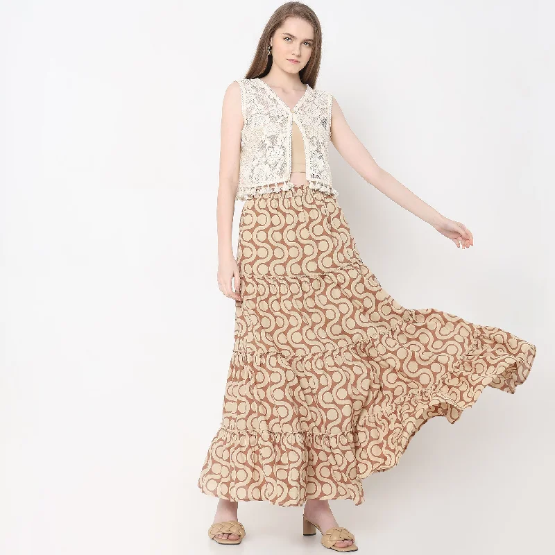 Flare Fit Printed Mid Rise Skirt