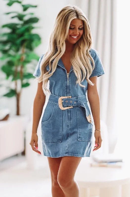 I Love Country Denim Mini Dress - Medium Wash