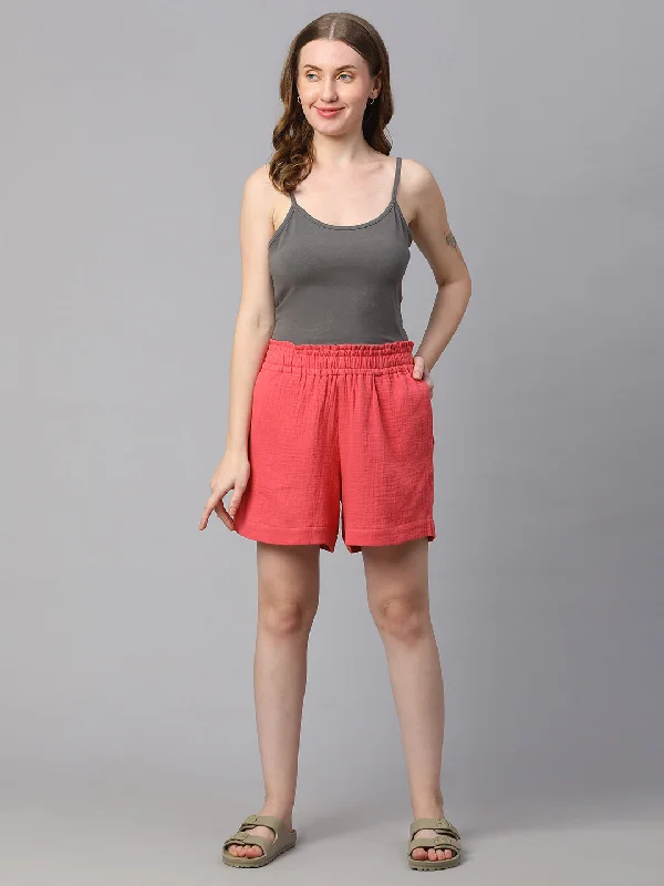 Women's Pink Cotton Regular Fit Shorts