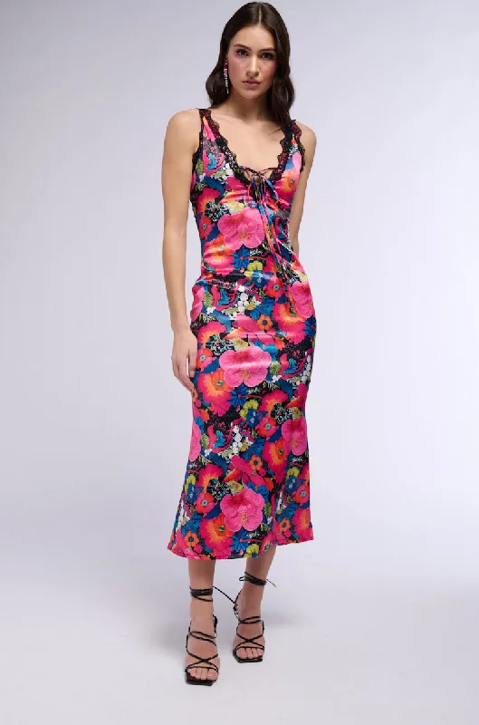 GROOVY BABY PRINTED SATIN MIDI DRESS