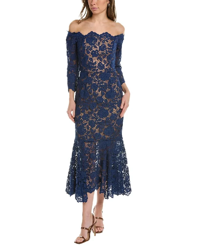 Marchesa Notte Off-The-Shoulder Midi Dress