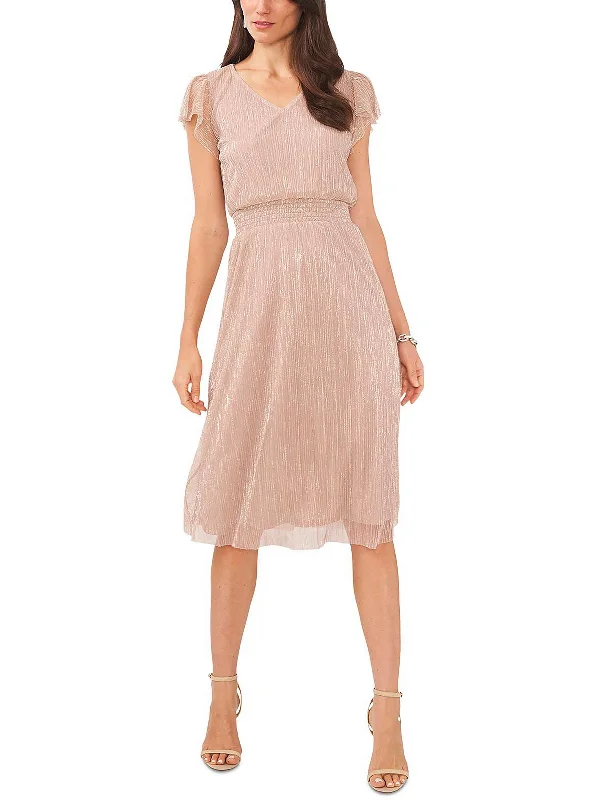 Petites Womens Smocked Midi Cocktail and Party Dress