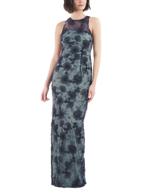 Womens Applique Maxi Evening Dress