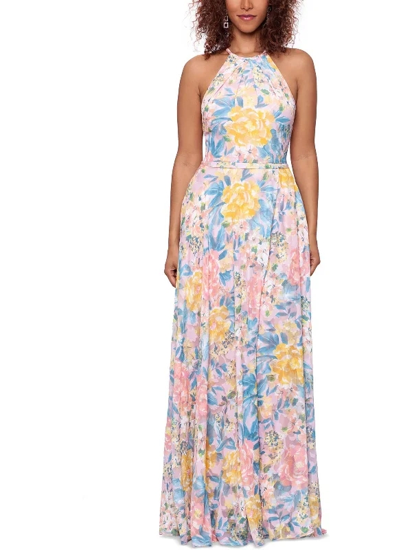 Womens Floral Print Maxi Evening Dress