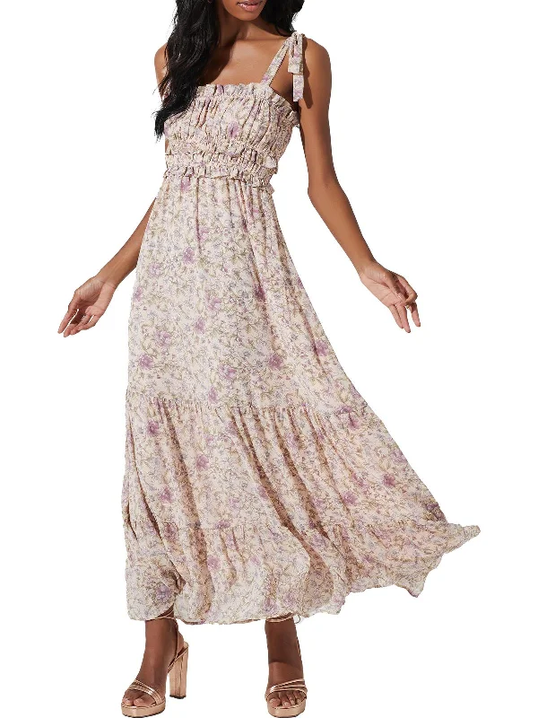 Womens Floral Ruffled Maxi Dress