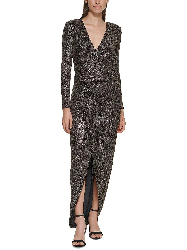 Womens Metallic Maxi Evening Dress