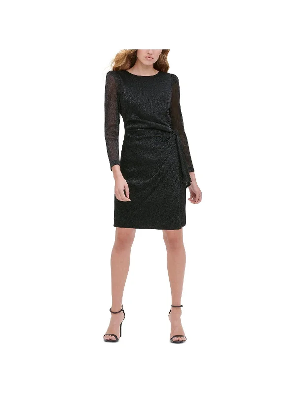 Womens Midi Metallic Sheath Dress