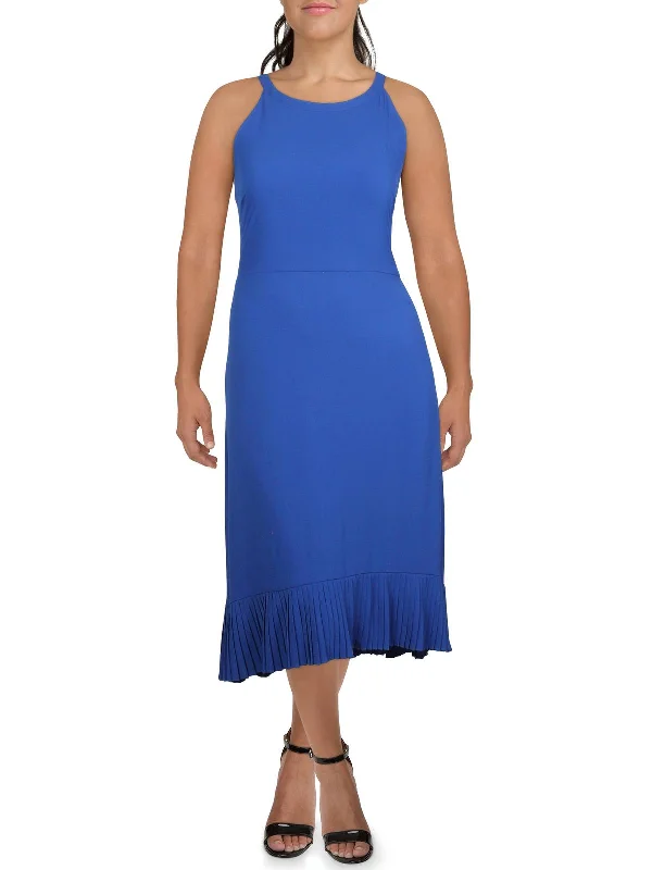 Womens Pleated Tea Length Midi Dress