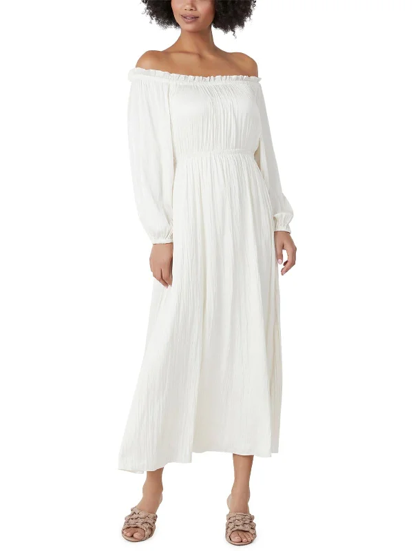 Womens Ruffled Off The Shoulder Maxi Dress