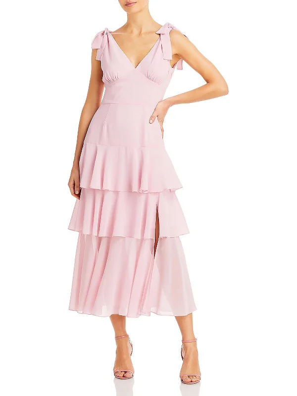 Womens Tiered Midi Fit & Flare Dress