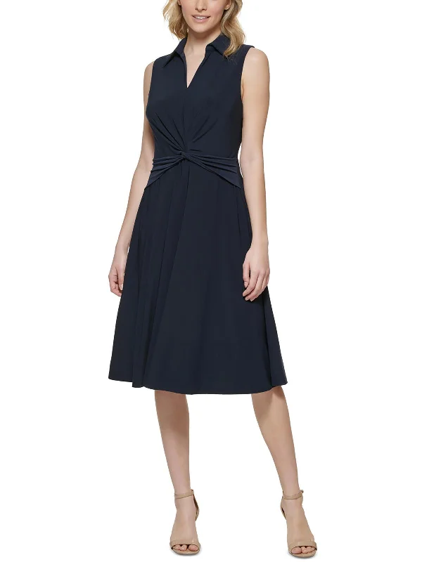 Womens Twist-Front Midi Fit & Flare Dress