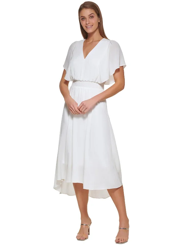 Womens V-Neck Calf Midi Dress