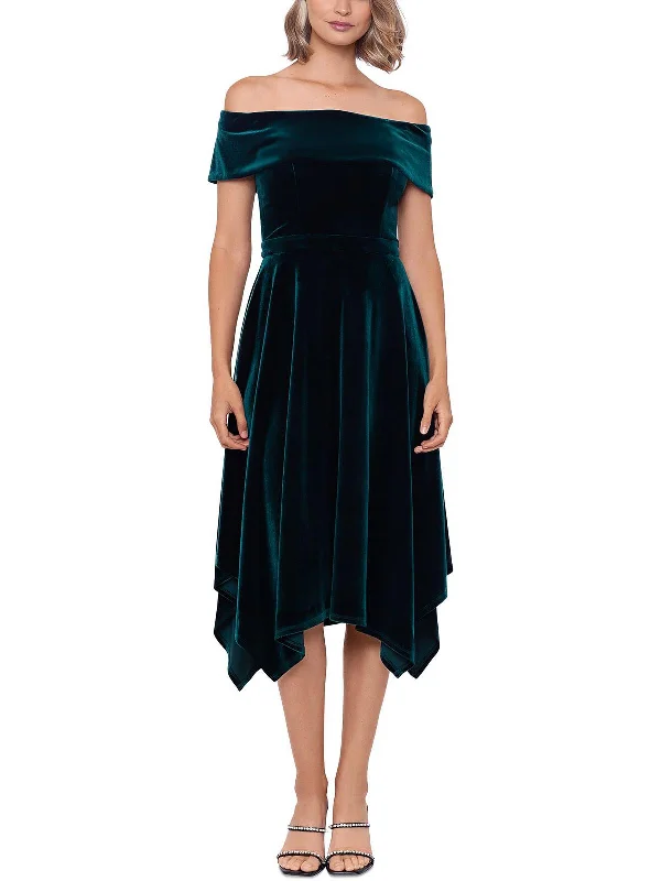 Womens Velvet Midi Cocktail and Party Dress