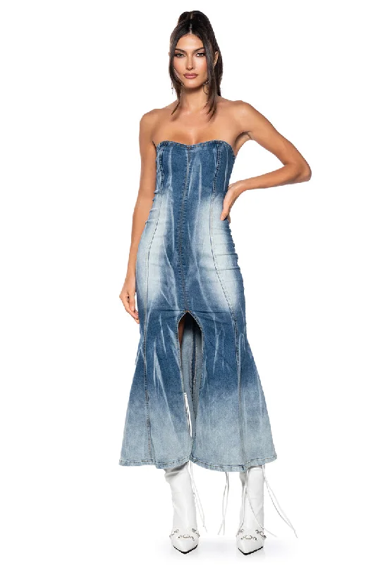 MILEY WASHED DENIM MIDI DRESS