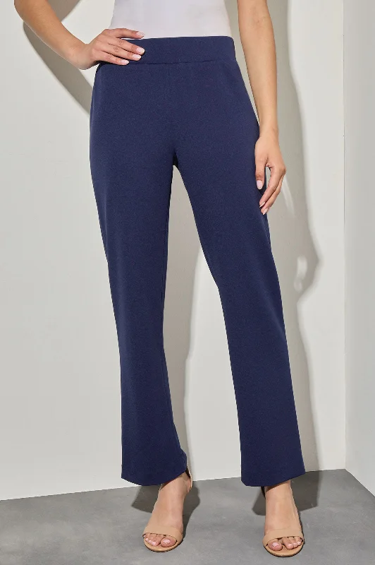 Plus Size Stretch Deco Crepe Straight-Leg Ankle Pants