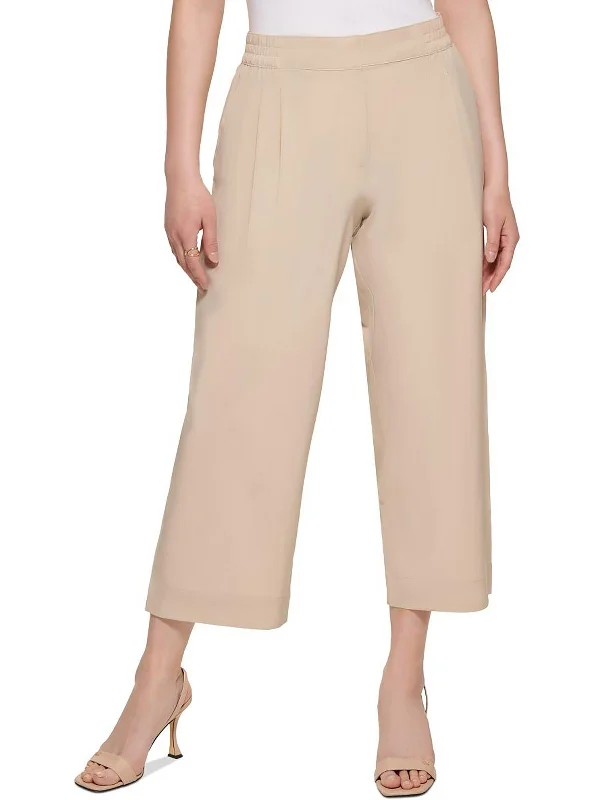 Womens Pleated Cropped Wide Leg Pants