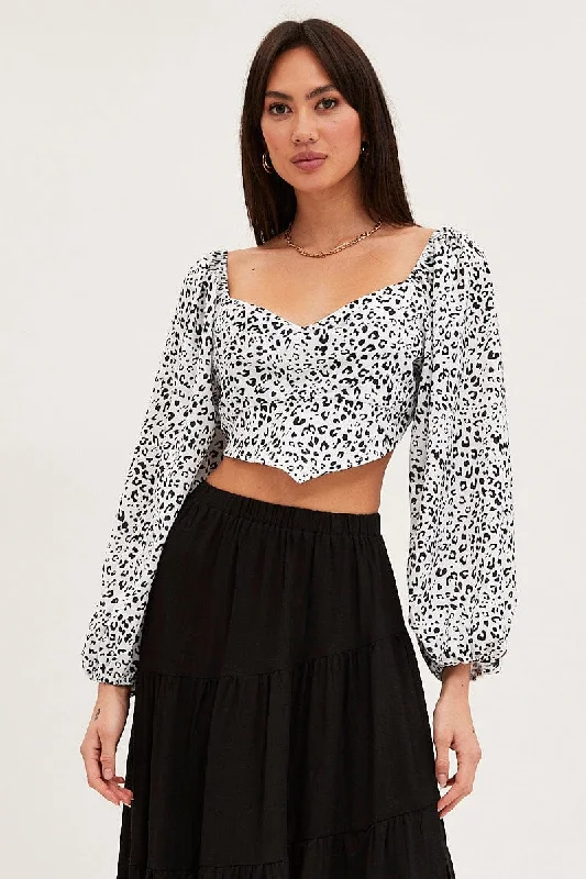 Print Puff Sleeve Top Long Sleeve