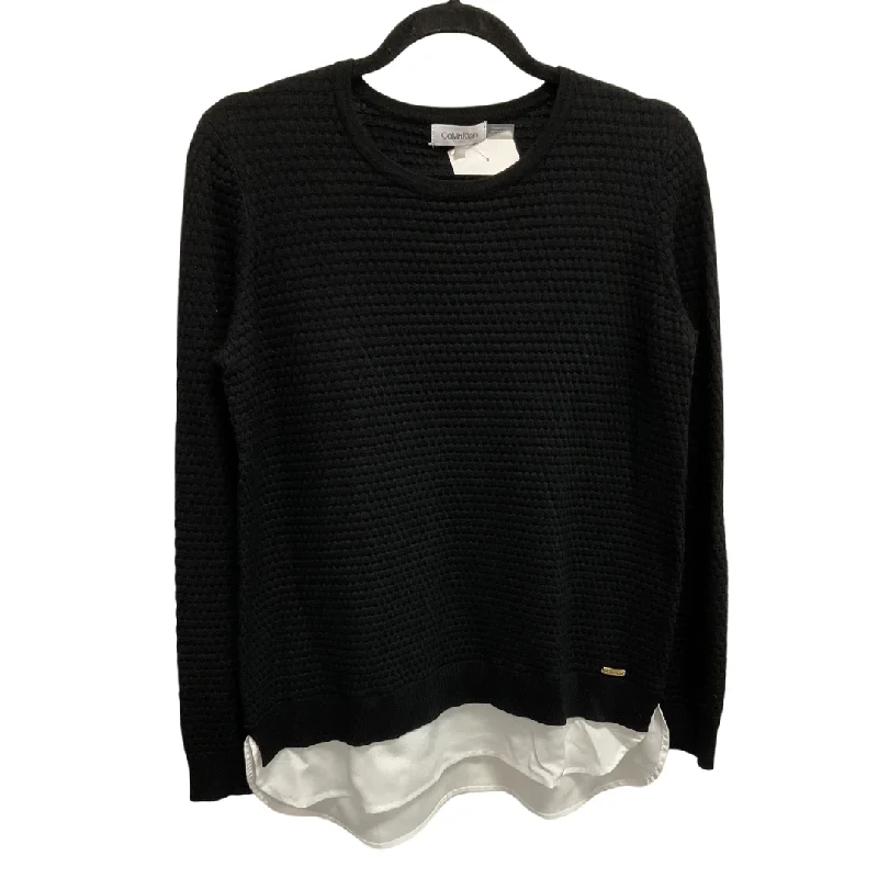 Top Long Sleeve By Calvin Klein In Black & White, Size: S