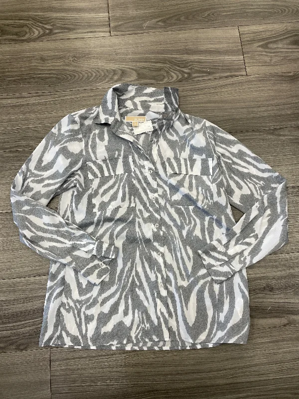 Top Long Sleeve By Michael Kors In Grey & White, Size: M