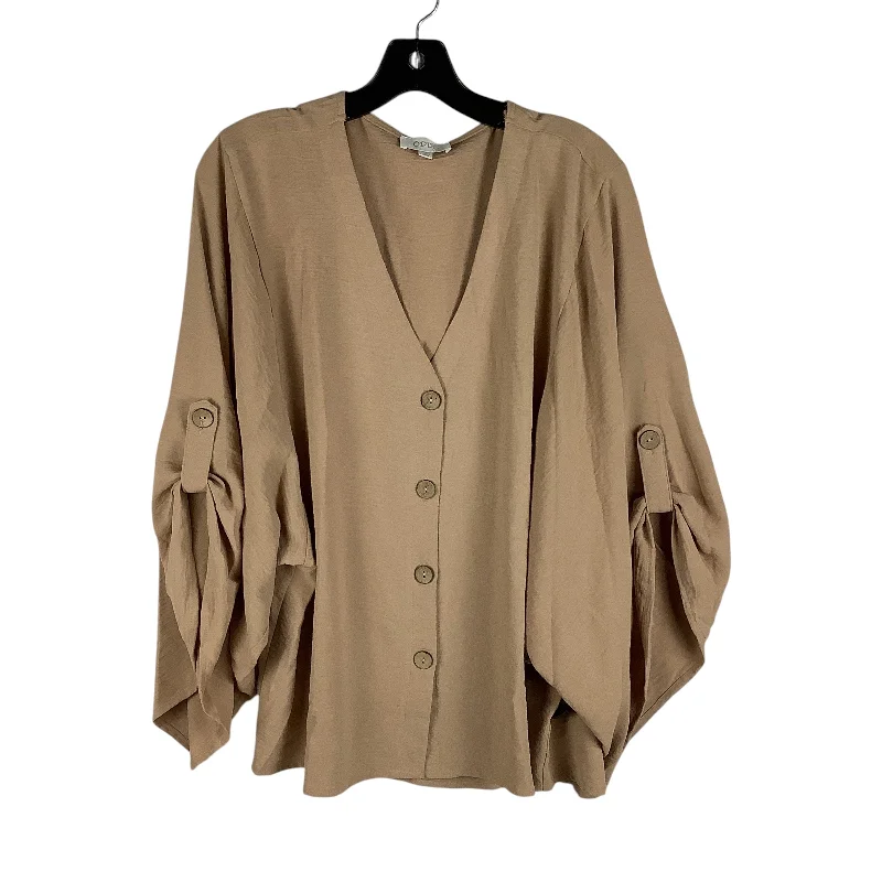 Top Long Sleeve By Oddi In Tan, Size: L