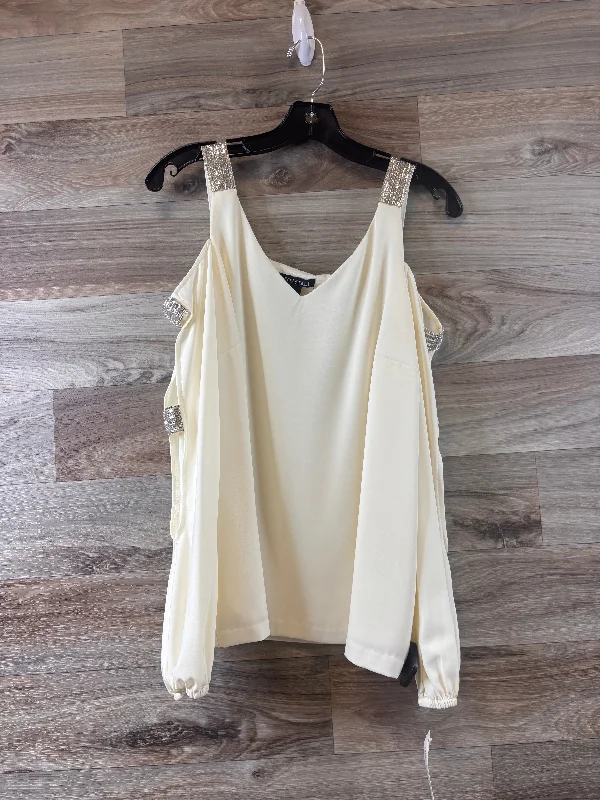 Top Long Sleeve By Roz And Ali In Cream & Silver, Size: M