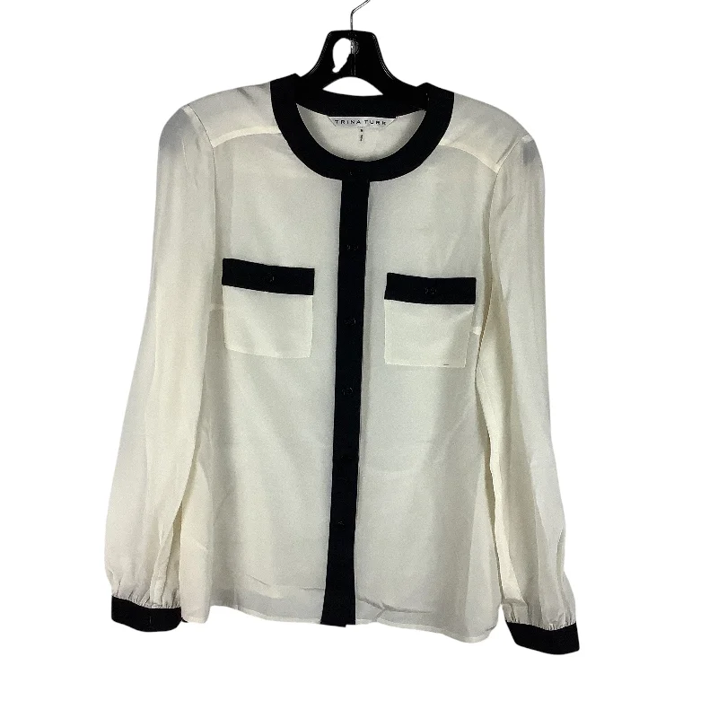 Top Long Sleeve By Trina By Trina Turk In Black & Cream, Size: M