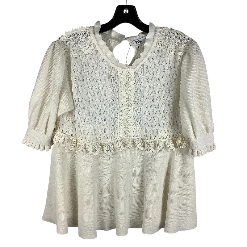 Top Long Sleeve By Zara In Cream, Size: S